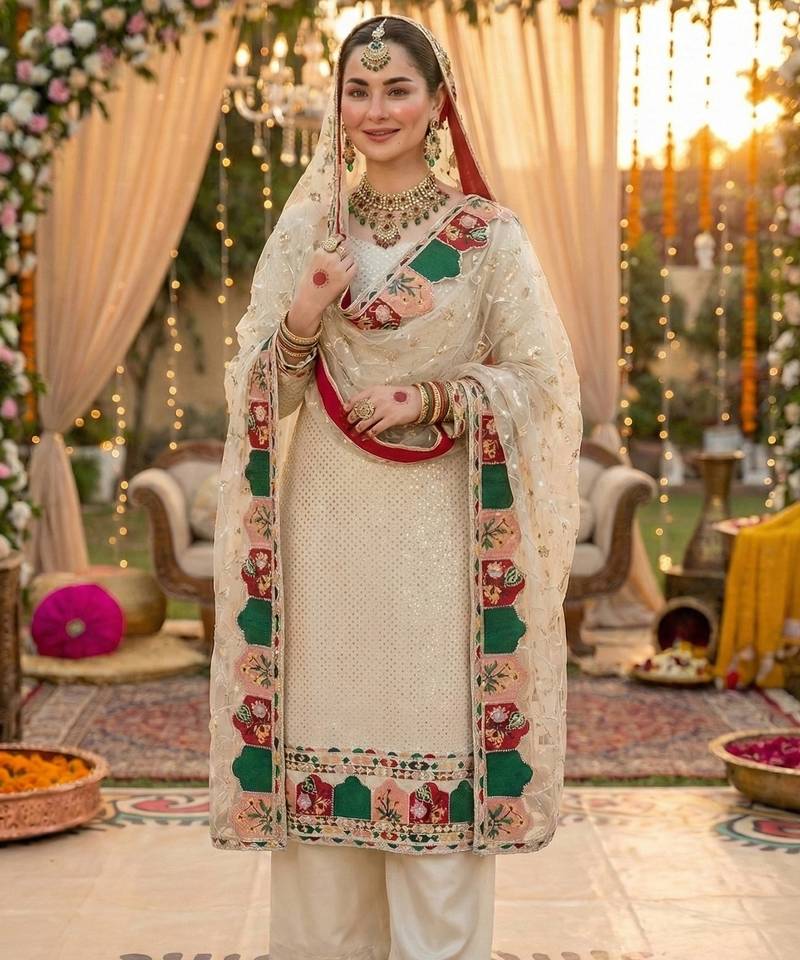 beige georgette suit with embroidery & sequin work