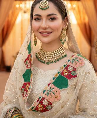 pakistani suit cream net wedding wear 2