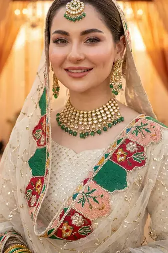 pakistani suit cream net wedding wear
