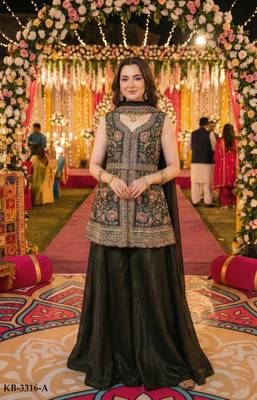mehendi green georgette embroidered palazzo suit 1
