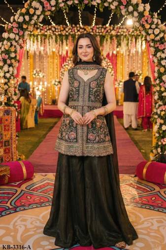 mehendi georgette suit with multi embroidery & sequin work