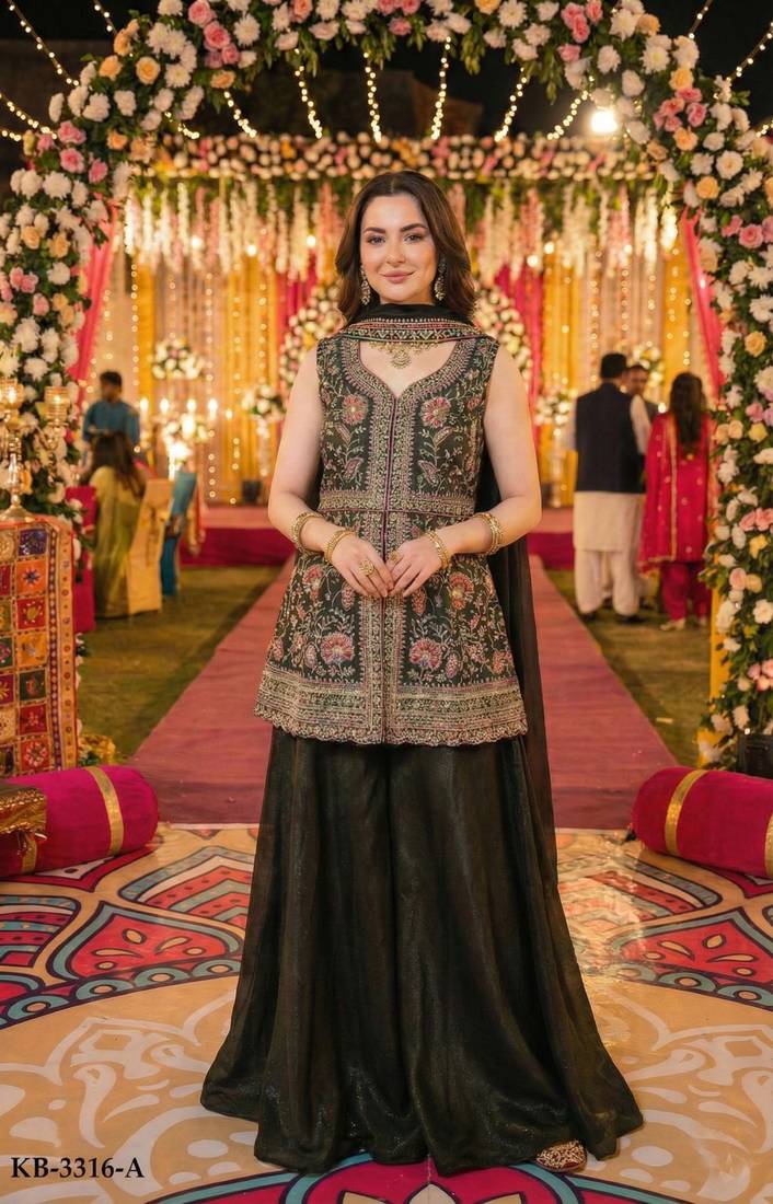 mehendi georgette suit with multi embroidery & sequin work