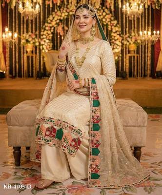 pakistani suit cream net wedding wear 3