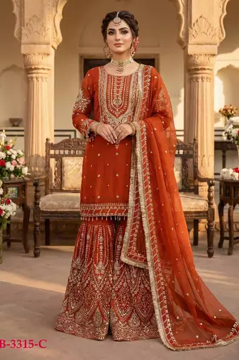 rust orange georgette embroidered sequin sharara