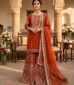 orange georgette suit with embroidery & sequin work