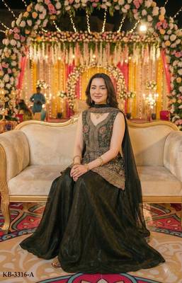 mehendi green georgette embroidered palazzo suit 2