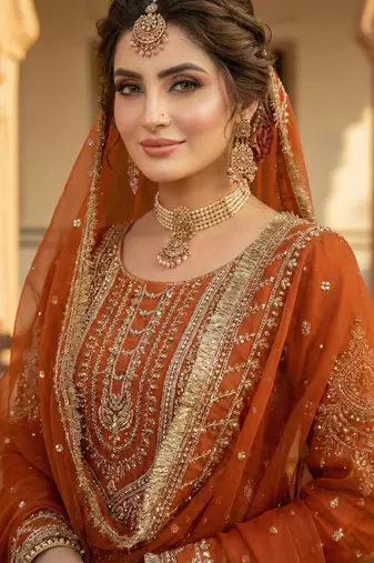 rust orange georgette embroidered sequin sharara