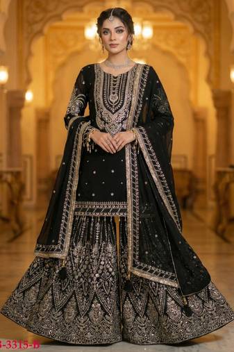 black georgette suit with embroidery & sequin work