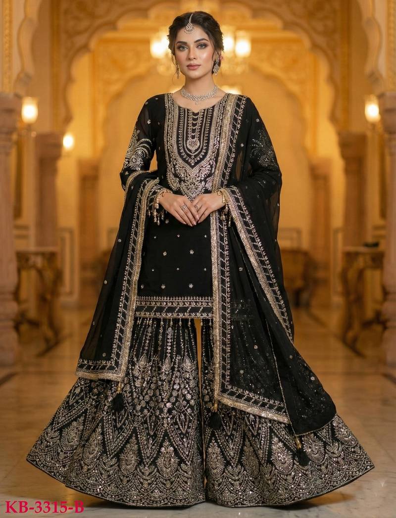 black georgette suit with embroidery & sequin work