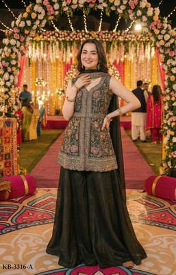 mehendi green georgette embroidered palazzo suit 3