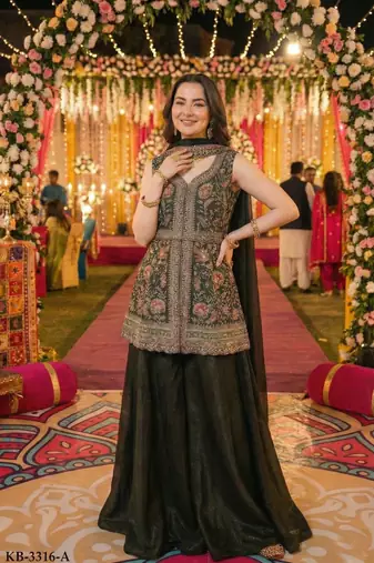 mehendi green georgette embroidered palazzo suit
