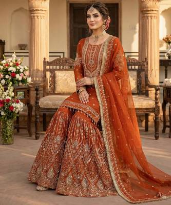 rust orange georgette embroidered sequin sharara 3