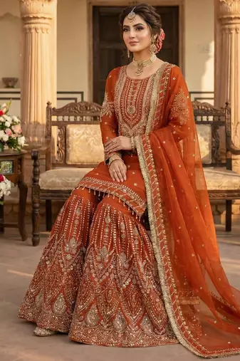 rust orange georgette embroidered sequin sharara
