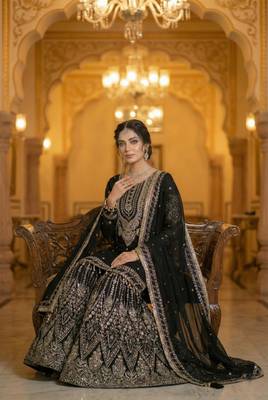 black georgette embroidered sequin sharara suit 2