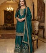 green chinon suit with embroidery & sequin work