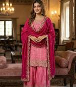 pink chinon suit with embroidery & sequin work
