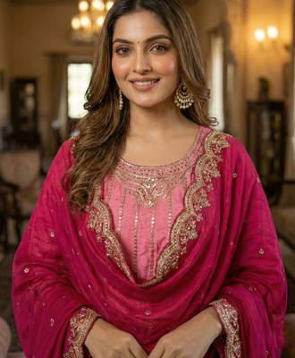 pink chinon embroidered & sequin palazzo suit 2