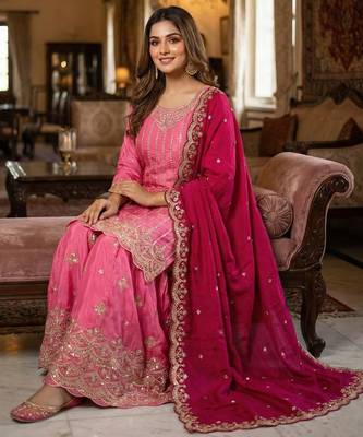pink chinon embroidered & sequin palazzo suit 3