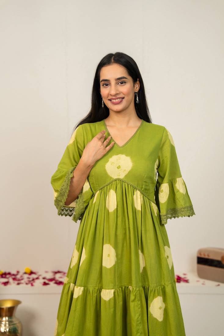 Green tie & dye cotton dress