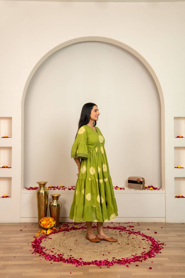 Green tie & dye cotton dress