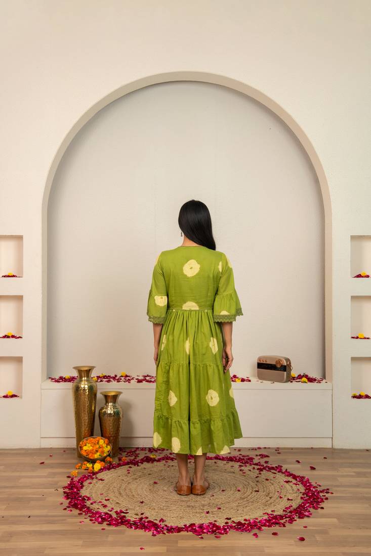 Green tie & dye cotton dress