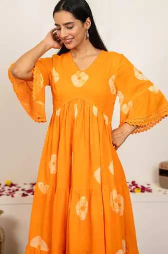 Orange tie & dye cotton dress