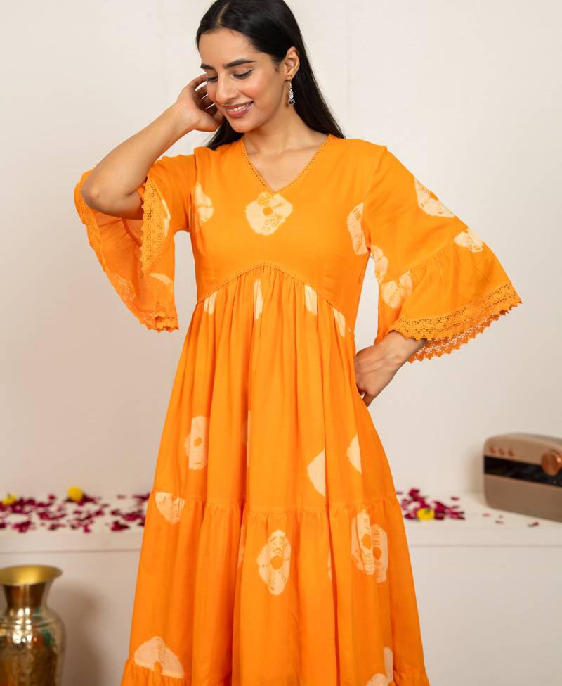 Orange tie & dye cotton dress