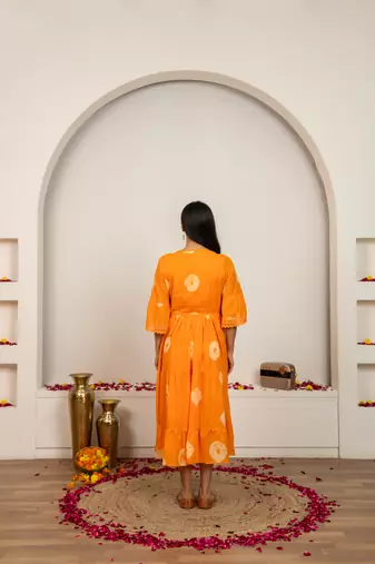 Orange tie & dye cotton dress