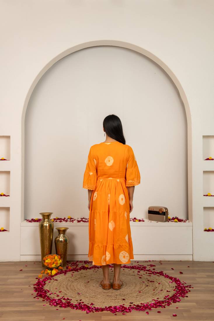 Orange tie & dye cotton dress