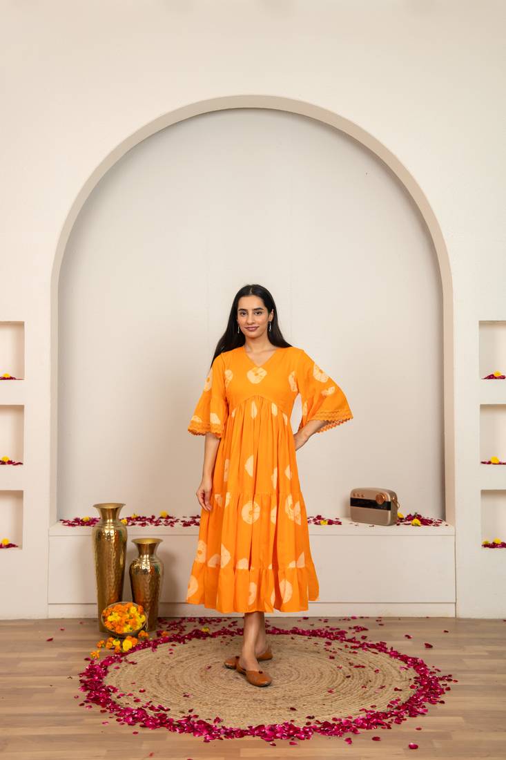 Orange tie & dye cotton dress
