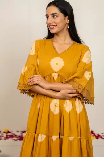 Mustard yellow tie & dye cotton dress