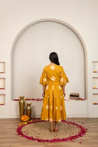 Mustard yellow tie & dye cotton dress