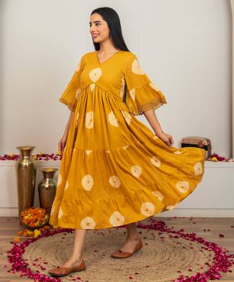 Mustard yellow tie & dye cotton dress 4