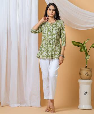 Green floral hand block printed cotton co-ord set 5