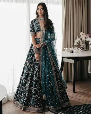 green velvet cording embroidery designer lehenga choli set 2