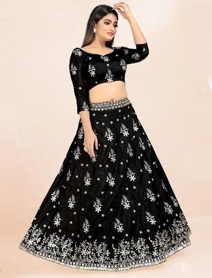 black french silk mirror embroidery lehenga choli with dupatta 2