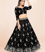 black french silk mirror embroidery lehenga choli with dupatta