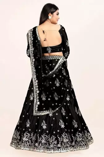 black french silk mirror embroidery lehenga choli with dupatta