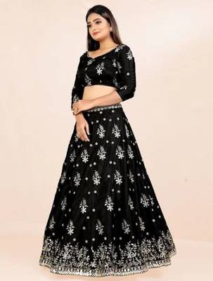 black french silk mirror embroidery lehenga choli with dupatta 4