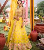 YELLOW EMBROIDERY GEORGETTE FANCY LEHENGA CHOLI WITH DUPATTA