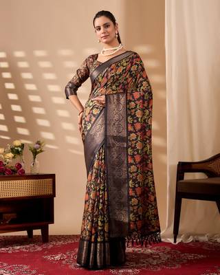 multicolor silk saree with floral digital print 1