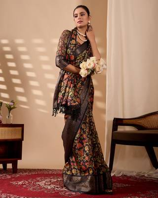 multicolor silk saree with floral digital print 2