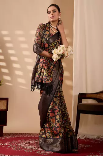 multicolor silk saree with floral digital print