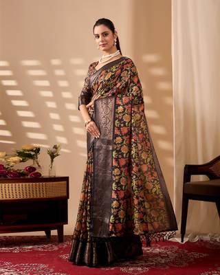 multicolor silk saree with floral digital print 3