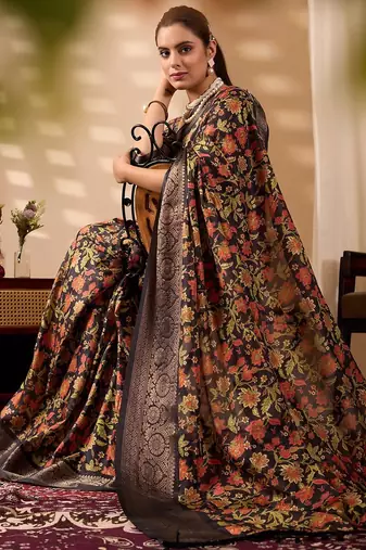 multicolor silk saree with floral digital print