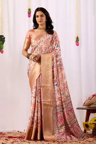 New Designer Premium Soft Lichi Silk floral digital Printed Women Saree With Blouse Set 