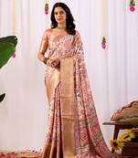 New Designer Premium Soft Lichi Silk floral digital Printed Women Saree With Blouse Set 