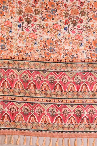 peach silk saree with floral digital print
