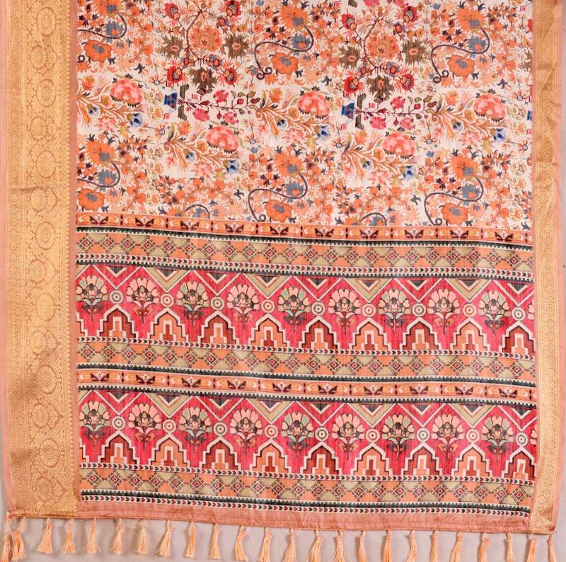 New Designer Premium Soft Lichi Silk floral digital Printed Women Saree With Blouse Set 