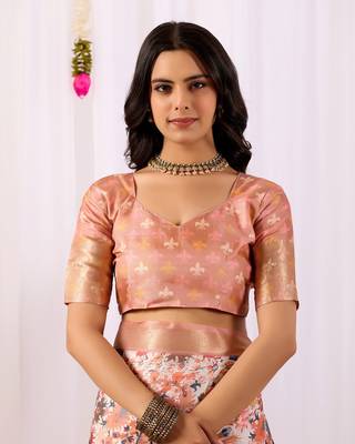 peach silk saree with floral digital print 5